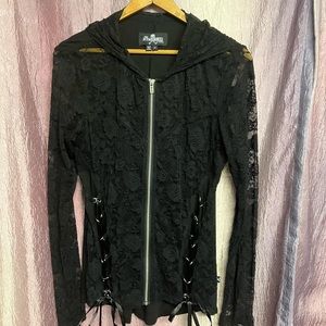 ‘Royal Bones’ black lace hoodie